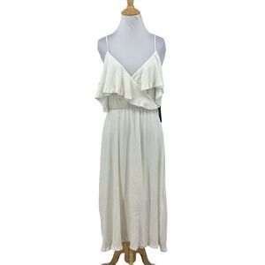 Gilli Dress Womens M Medium Ivory Cold Shoulder Ruffle V Neck Bodice Midi Lined